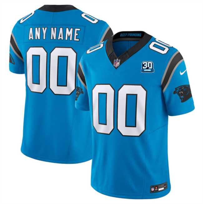 Mens Carolina Panthers Active Player Custom Blue 2024 30th Anniversary Patch F.U.S.E. Vapor Limited Stitched Football Jersey